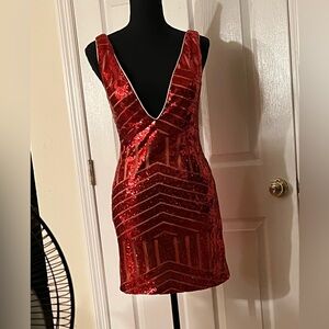 Red Sequins Event Dress for the Holidays